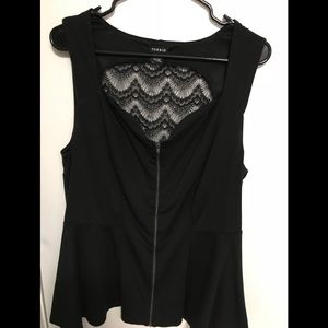 Torrid lace back zip front peplum top